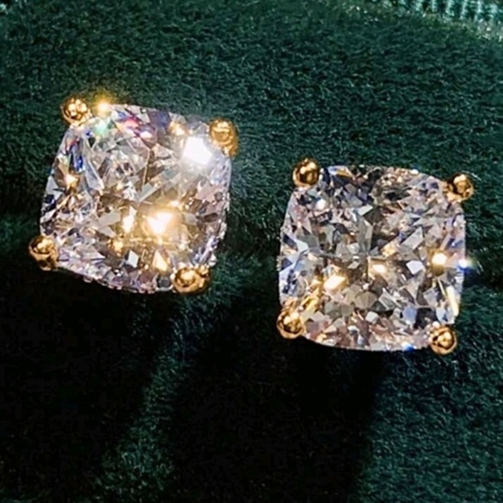 8 ctw Yellow Gold Cushion Cut Simulated Diamond Studs